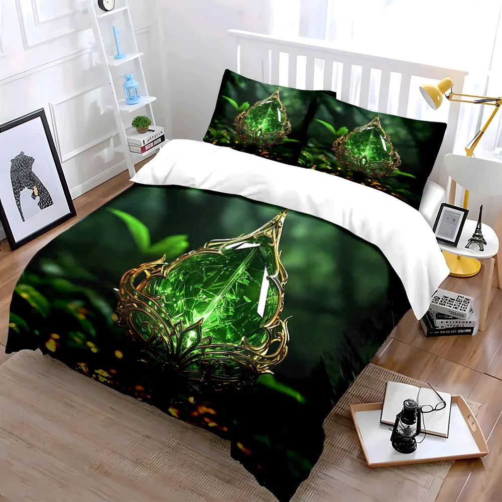 Mystical Green Crystal Decor Set Soft Comfortable Duvet Cover Bedding Set Included 1*Duvet Cover & 2*Pillowcases gift
