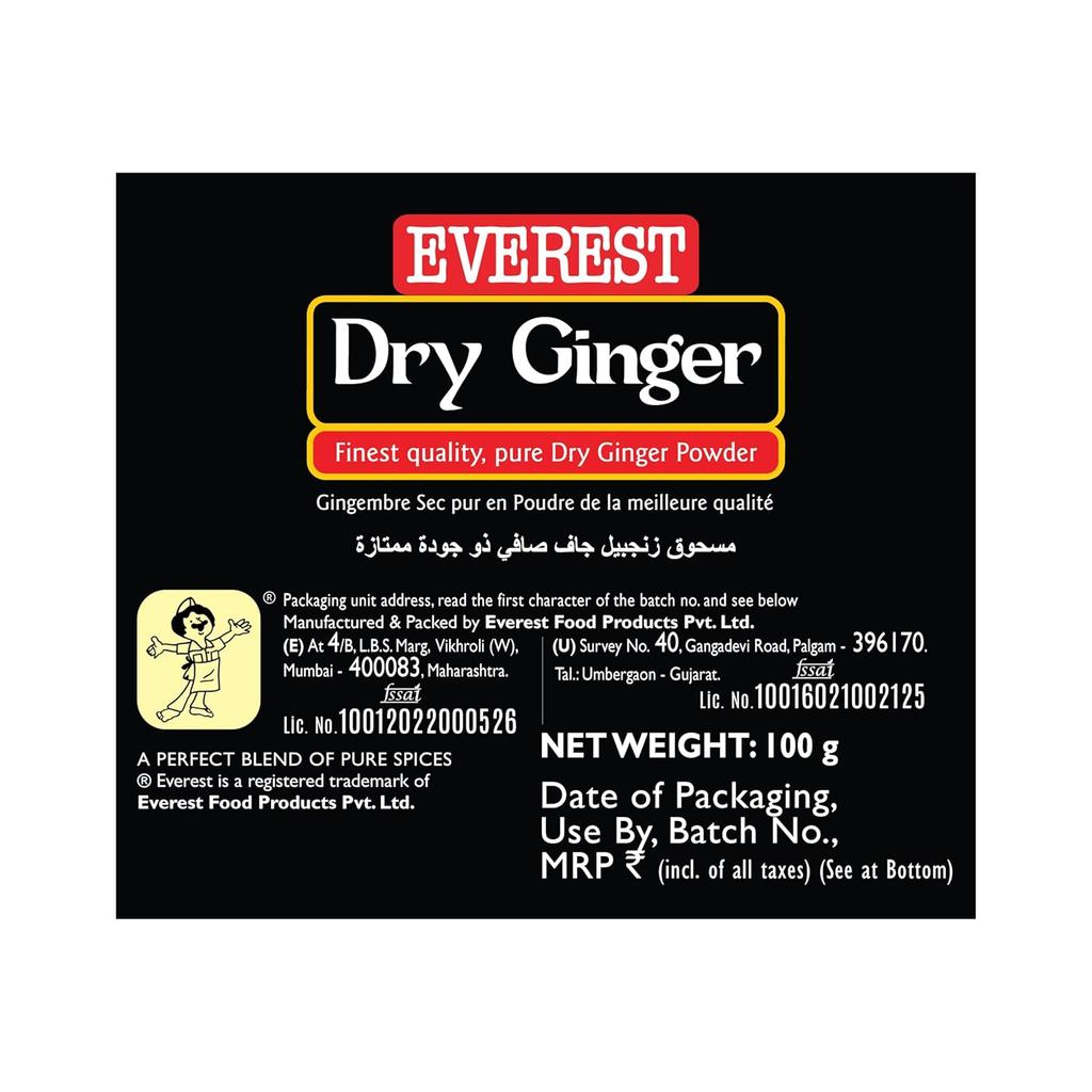 EVEREST Dry Ginger Powder 100 Gram Pack Of 1 | Aromatic, Fine Ground, Warm Sweet Spice For Cooking & Baking