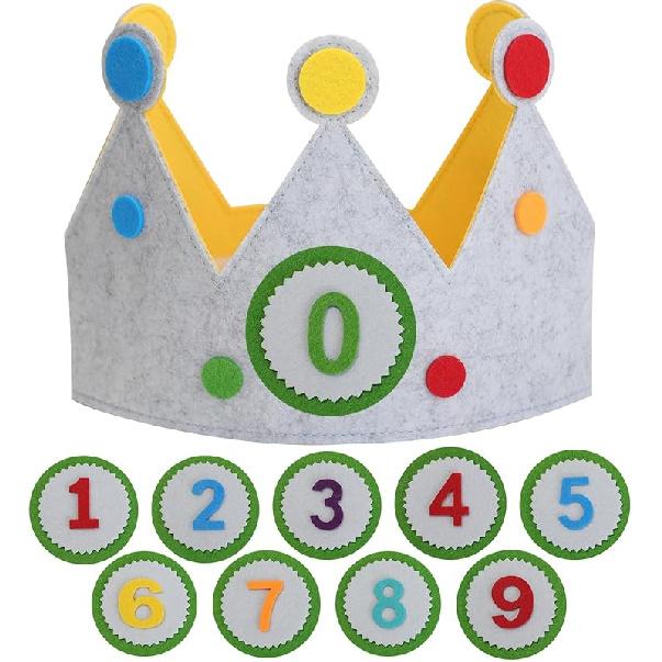 Birthday Crown Hat with Numbers,Children s Fabric Hat,Interchangeable Numbers 0-9,Boys Girls Hats for Birthdays Dots