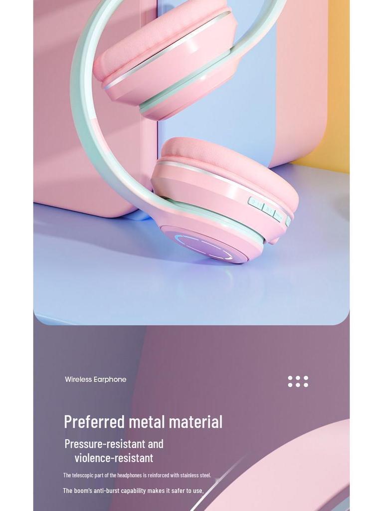 Over-ear Wireless Noise-Cancelling Bluetooth Gaming Headset with Heavy Bass, Compatible with Apple and Huawei Phones