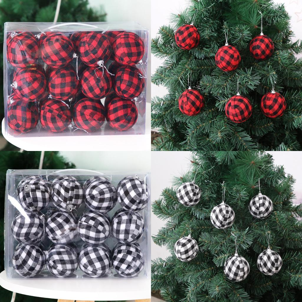 Elegant 7cm Black And White Checkered Christmas Ball Ornament Set For Festive Decor
