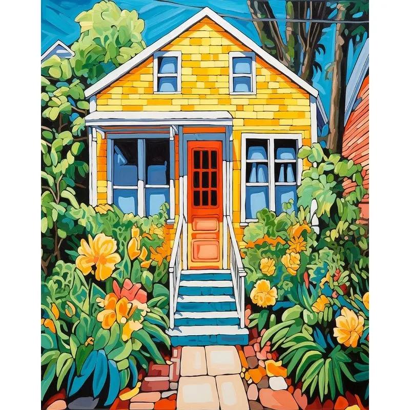 

Ruopoty картина маслом по номерам желтый дом пейзаж живопись рисунок на холсте подарок DIY картины по номерам наборы домашнего декора 40x50cm NO Frame