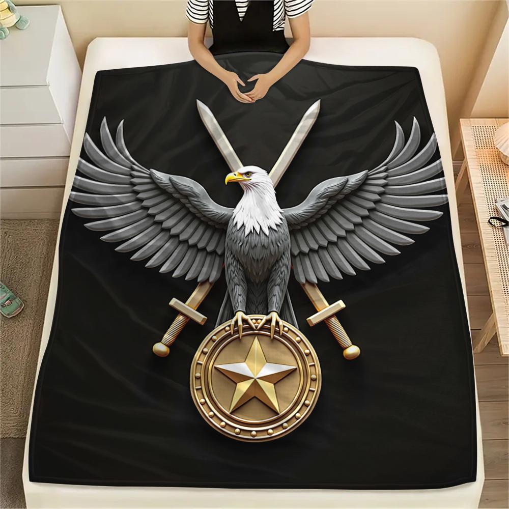 Schwarzer Adler, Muster Flanelldecke, Hohe Qualität, Bequem für alle Jahreszeiten, Heimdekoration, Wärme und Komfort, Perfekt für Geschenke.