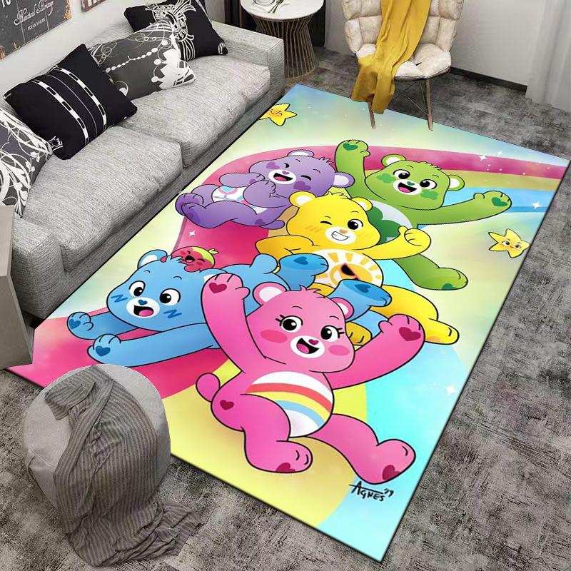Colorful Cartoon Bears Carpet with Rainbow and Star Design Suitable for Use As an Anti-slip for Living Room Bedroom Sofas