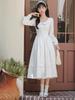 Elegantes französisches Retro-Hemdblusenkleid mit Puppenkragen - Damen, Langarm, Tailliert, Knielang