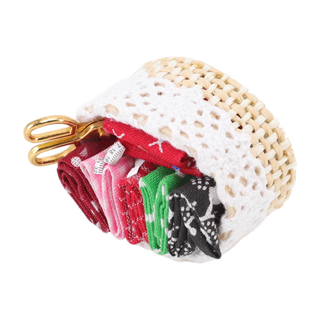 1:12 Dollhouse Sewing Kit Simulation Fabric Scissors Tape Measure Miniature Sewing Basket for