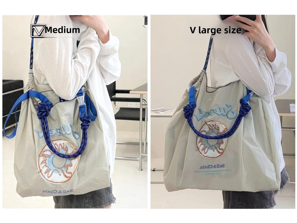 Eco-Friendly Japanese Nylon Handbag with Embroidered Floral Vine Design