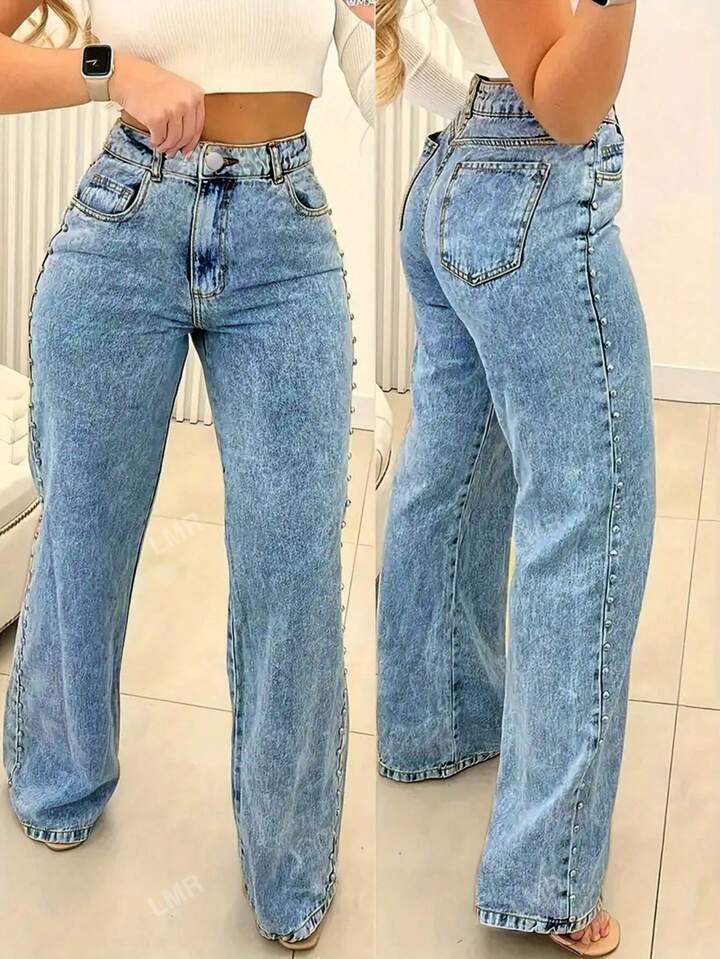 High Waist Straight Jeans Women Loose Casual Denim Trousers Daily Street Pants