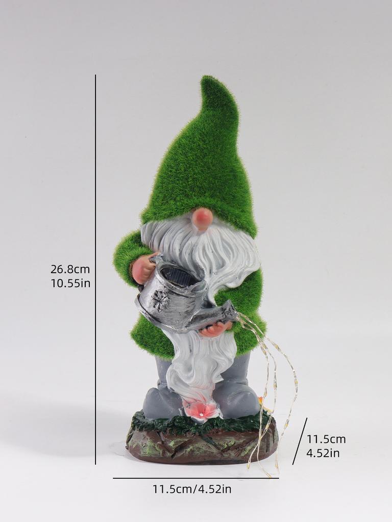 Garden Courtyard Decorative Figurines, Outdoor Plush Gnomes, Solar Powered Watering Fairy Lights, Resin Craft Ornaments
