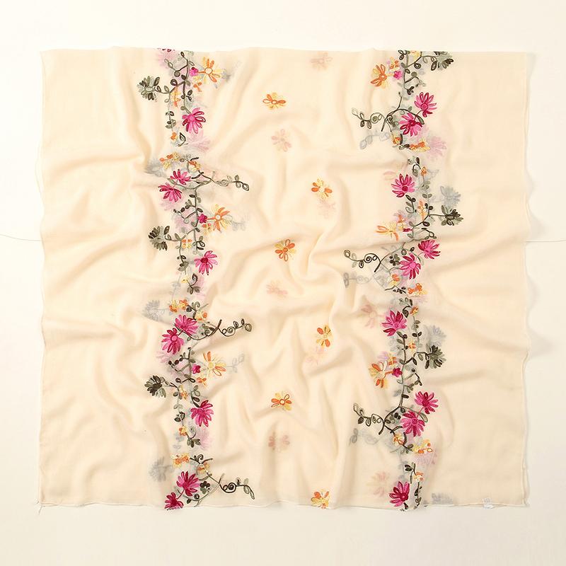 Plain Flower Embroidery Hijab Scarf Viscose Muslim Hijab Shawls Women Soft Long Towel Wraps Elegant Casual Heabscarf Turban