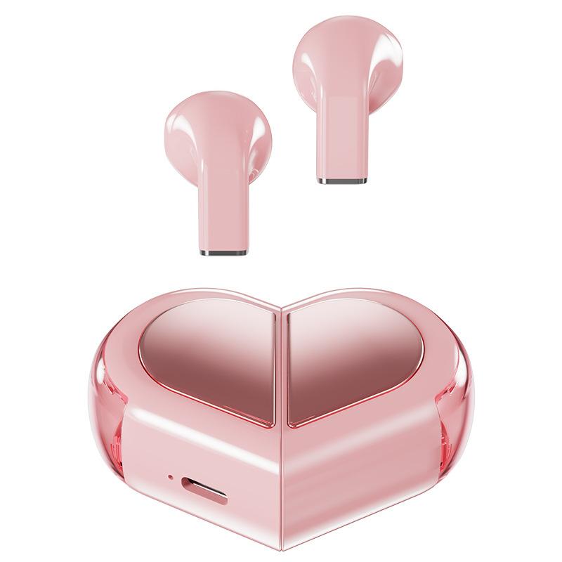 Pink Heart Wireless Earbuds for Girls Cute Small Earphones Hifi Stereo Sound Bluetooth Headsets Touch Control Gaming Handphones