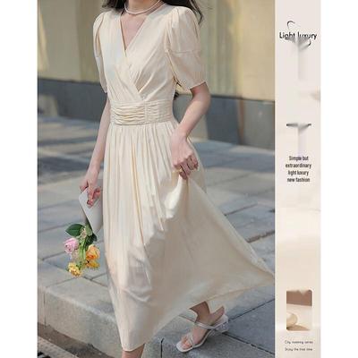 Elegancka damska sukienka midi z krótkim rękawem w kształcie litery A Sishuinianhua L22059L1