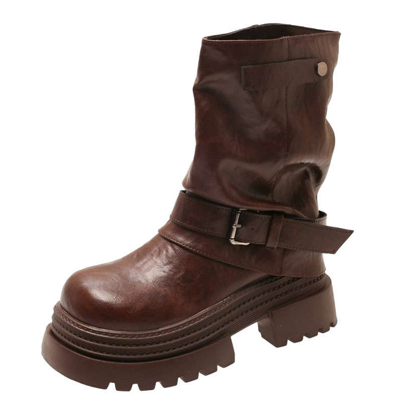 Handsome retro Martin boots children's short boots 2025 new spring and autumn small thick heel locomotive stacking pants tube boots