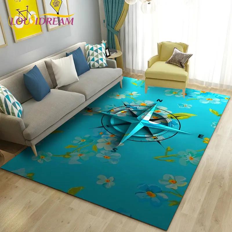 Alfombra retro con diseño de mapa del mundo vintage y brújula, para sala de estar, dormitorio, sofá, decoración, alfombra antideslizante para el suelo