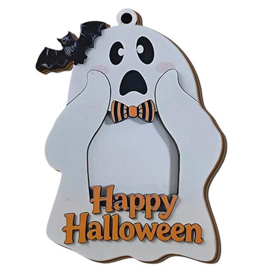 Halloween Keepsake Frame Cute Ghost Wooden Photo with Hanging Rope, Creative Family Display Picture for Holiday Party Decor And Home Wall Decoration