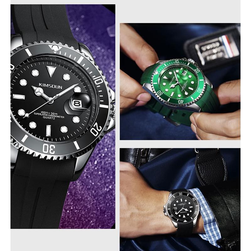 KIMSDUN Zielony Zegarek Duch Wody Silikonowy Zegarek Męski Modny Luminous Wodoodporny Zegarek Kwarcowy