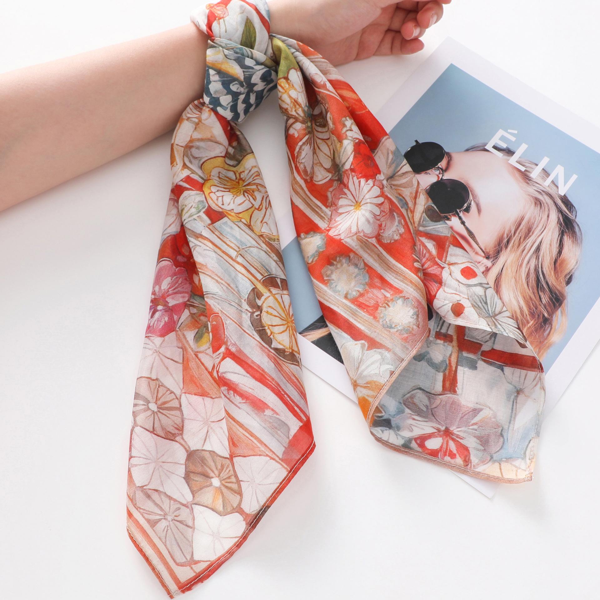 Popular romantic French silk cotton blended small square scarf women s summer mulberry silk bag head silk scarf scarf senior