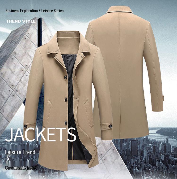 Men's High-Grade Mid-Length Casual Windbreaker Lapel Jacket for Spring, Summer, and Autumn