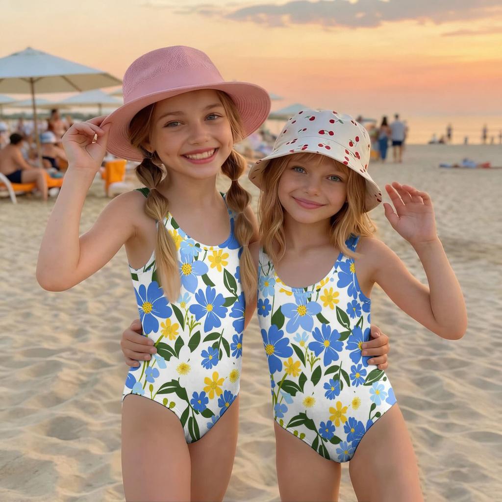 Girls Floral Print One Piece Swimsuit Kids Summer Casual Beachwear Swimwear for Children Lightweight Comfortable Fit