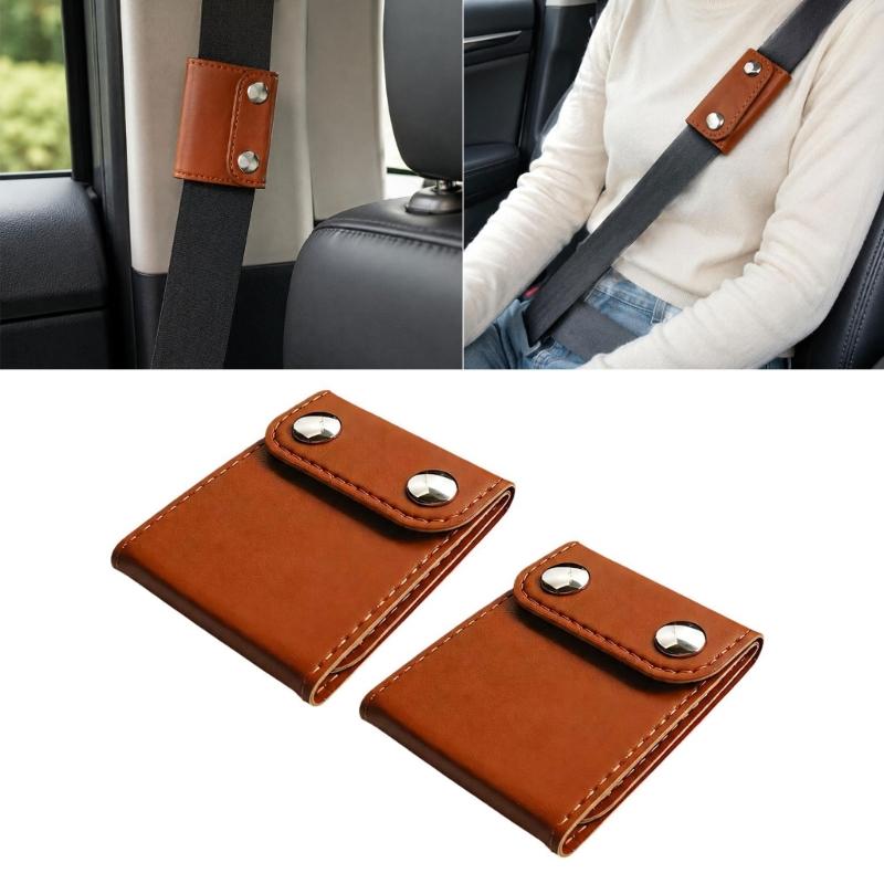 Car Seat Belt Shoulder Pad Faux Leather Closure Cover, 2 Piece Neck Contact Aid for Front or Rear Vehicle Belt Use