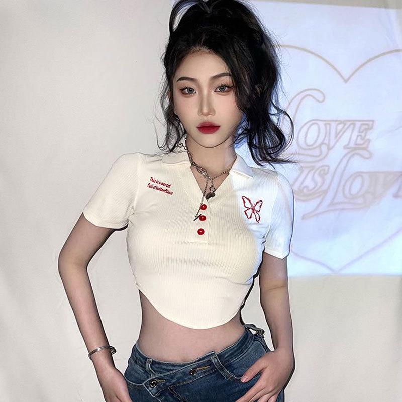 

American Sweet & Spicy A-Line Shoulder Pad T-Shirt: Chic Slimming Women s Short Top Unique Design 3XL [Recommended: 130-140 lbs] абрикосовый