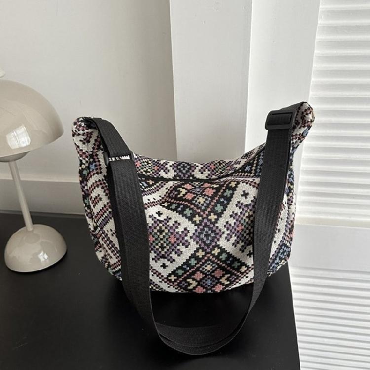 Ethnic Canvas Dumpling Bag for Daily Outings Crossbody Bags Shoulder Handbag