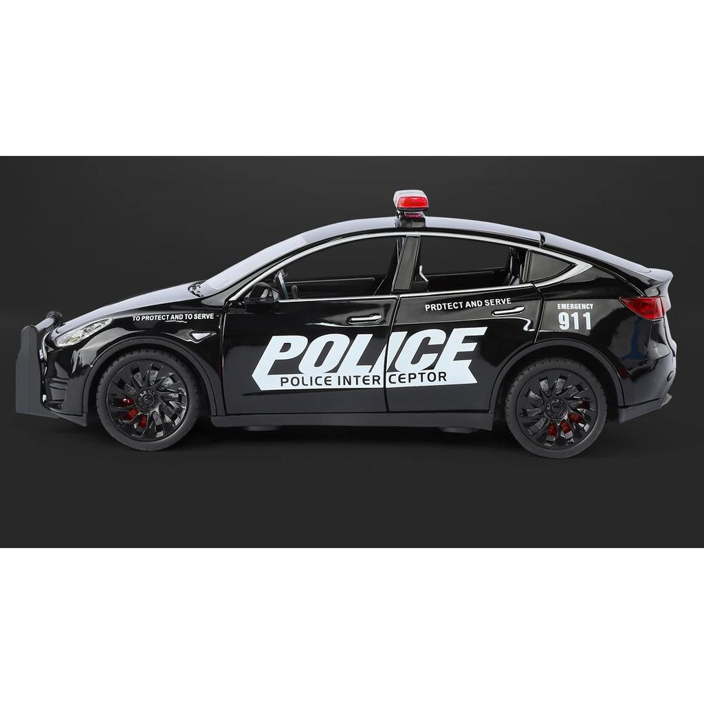 1/24 Tesla Model Y SUV Alloy Police New Energy Car Model Diecast Metal Vehicles Car Model Simulation Sound and Light Children Toy Gift