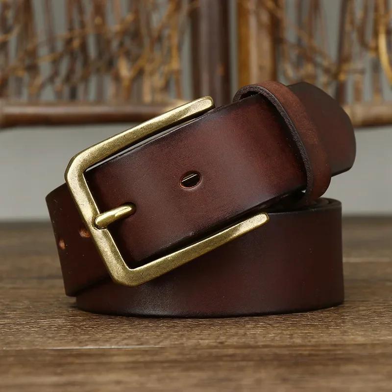 3.8CM High Quality Belt Men's Genuine Leather Top Layer Pure Cowhide Brass Buckle Jeans Fashion Belts for Men Waistband Male