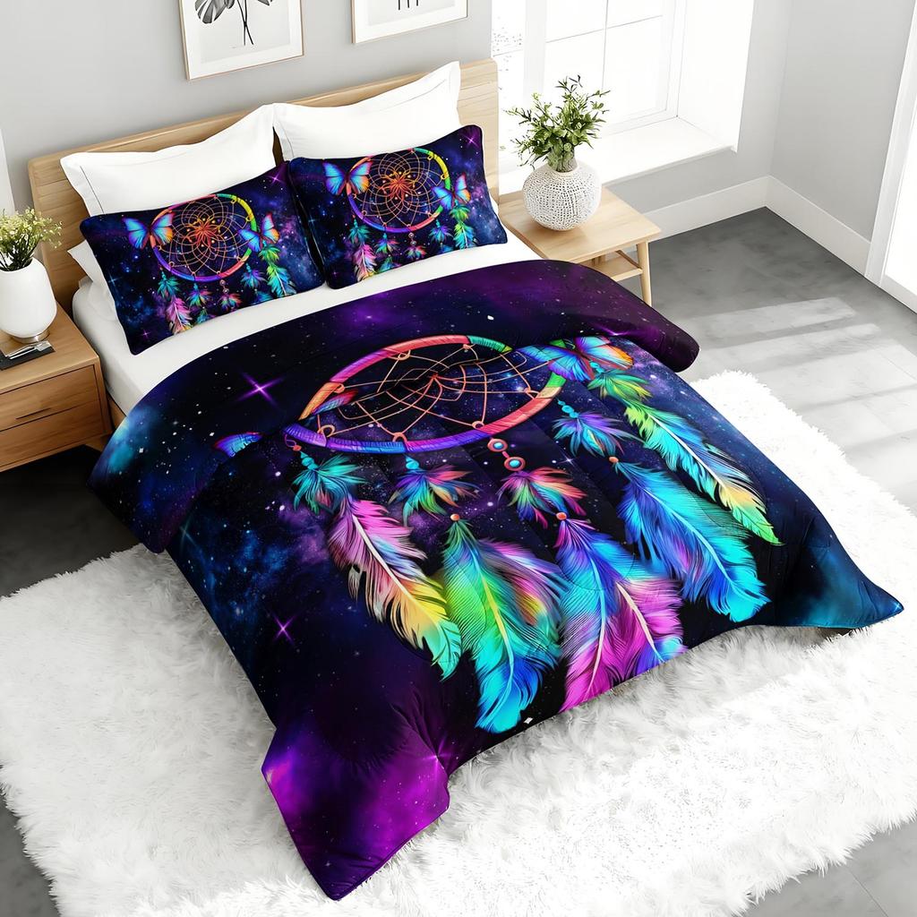 3PC Galaxy Dreamcatcher Bedding Set Bohemian Duvet Cover with 2 Pillowcases for Dreamy Bedroom Or Guest Room Decor