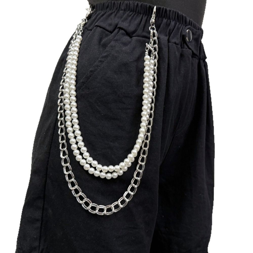 Fashion Imitation Pearl Beaded Punk Hip-hop Chain Gothic Harajuku Pants Waist Chain Metal Alloy Trousers Chains For Women Man