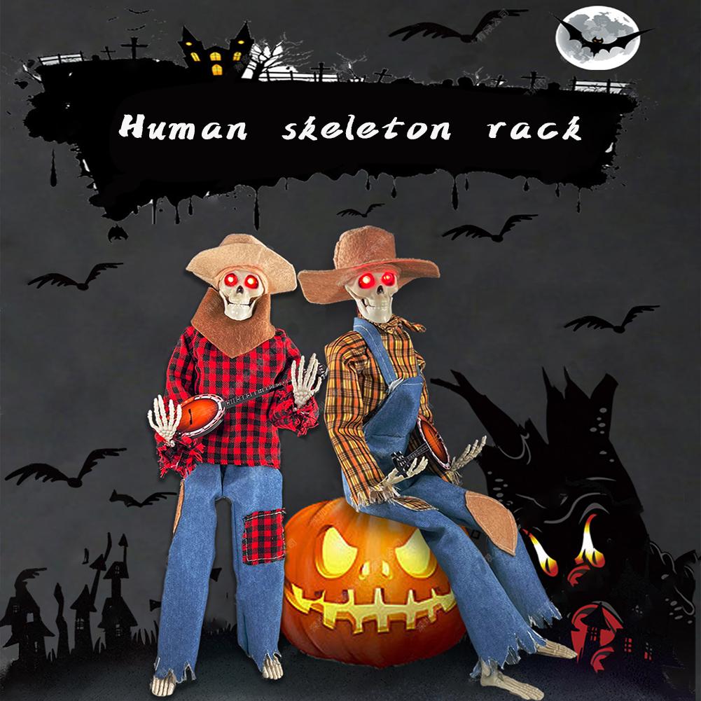 Animated Halloween Decoration Posable Toy Plastic Skeleton Halloween Decor Haunted House Decor With Movable Joints Lighting Eyes