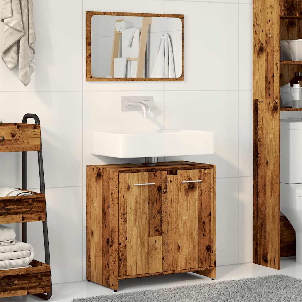 Bathroom Cabinet with Mirror Rustic Wood Look Engineered Wood