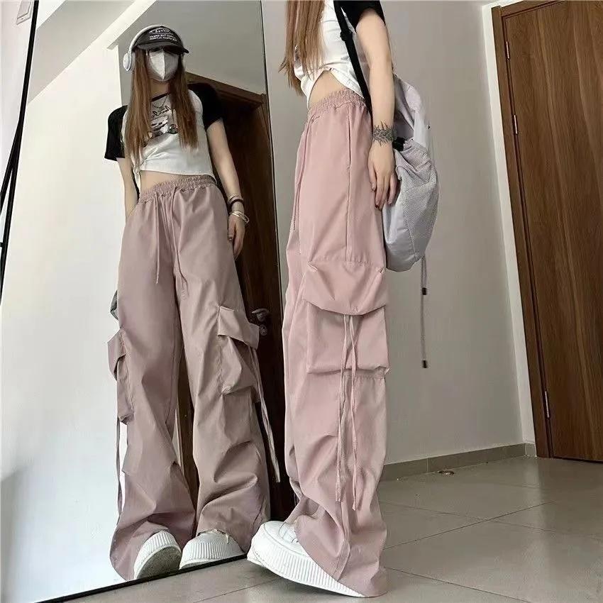 Women Y2K Cargo Pants Streetwear Drawstring Baggy Sweatpants Women Fashion Casual High Waist Big Pockets Hip Hop Trousers