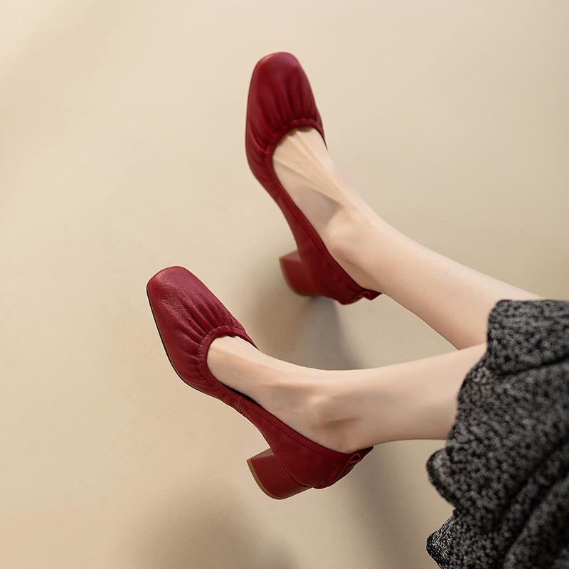 

Французские ретро туфли-лодочки на толстом каблуке 5 см красные свадебные туфли весенние новые туфли на высоком каблуке женские 34 бордовый