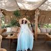 Source Blue Mist Weaving Dream Gradual Change Blue Vacation Wind Fairy Gas Heavy Industry Skirt Three-dimensional Flower Sling Temperament Method