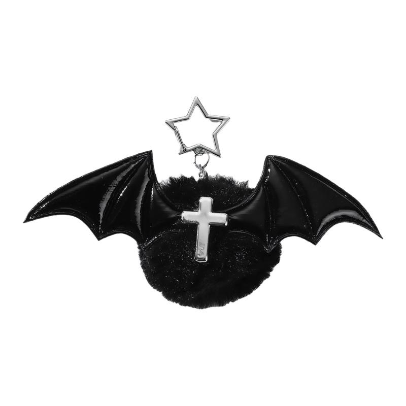 

Sweet And Cool Goth Girl Vintage Bat Wing Keychain With Soft Plush Pendant For Bag Backpack Decoration чорний