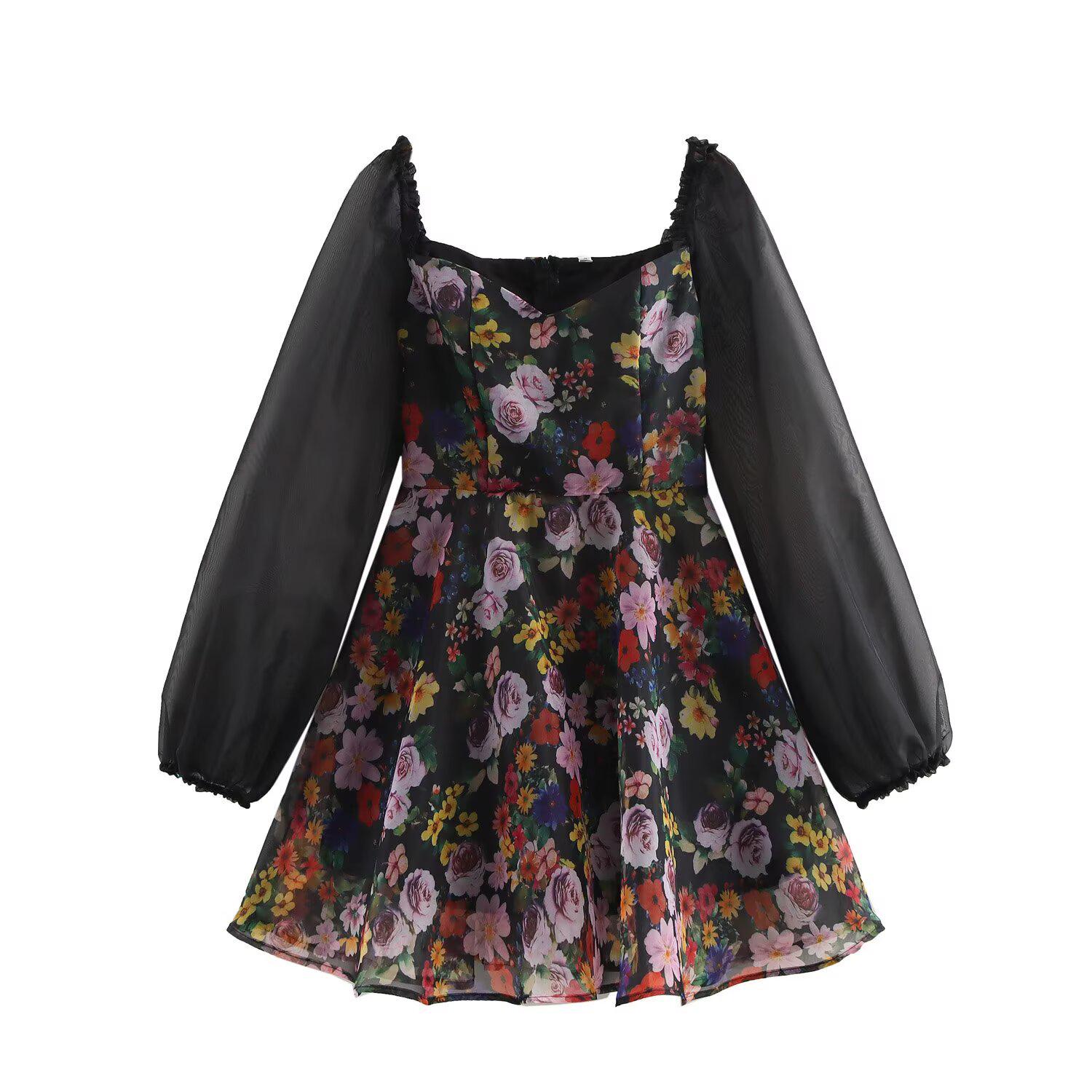 

Весна 2025 Женское Европейское и Американское Повседневное Ретро Платье из Органзы с Принтом Small цветочный