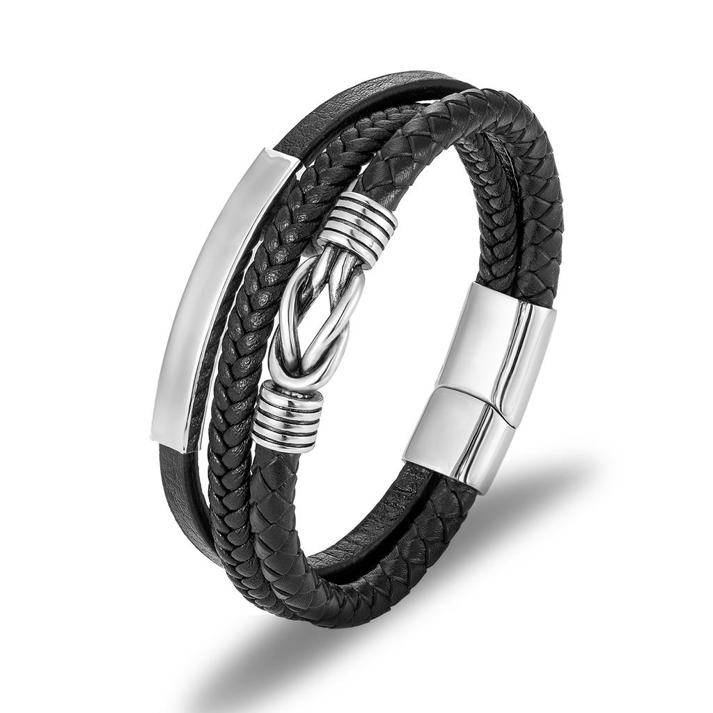 Stylish Stainless Steel Leather Bracelet, Multi-layer Woven Leather Rope Bracelet Bracelet Jewelry