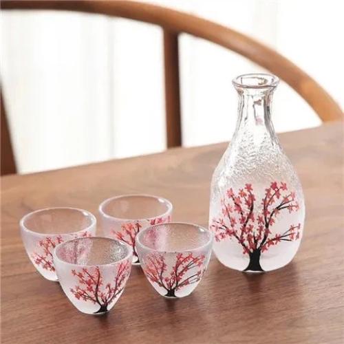 Japanese Sakura Shot Glass Set, Glass Sake Cup Set for Liquor, Spirits & Traditional Drinkware Set B