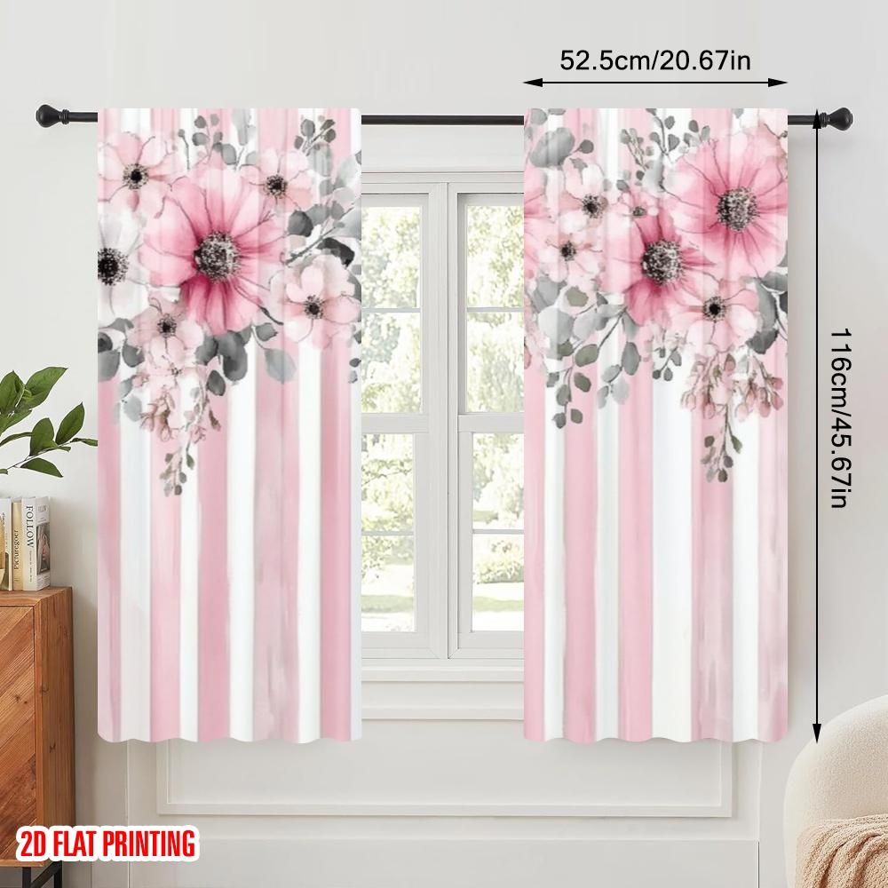 2 Stück, 2D-Flachdruck Vorhang Beliebtes florales Harmonie-Streifenmuster Vielseitig Strapazierfähig Polyester (ohne Stange) Art Deco Festlich für
