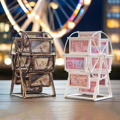 16 Photos Rotating Ferris Wheel Picture Frame Vintage Windmill Picture Display Frame for Family Wedding Travel Memories Home Office Table Decor