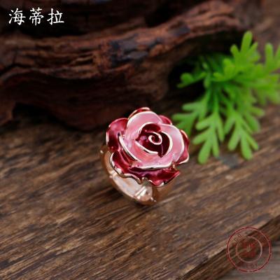 New Enamel Three-dimensional Rose Elastic Ring Women's Fashion Versatile Irregular Petal Ring