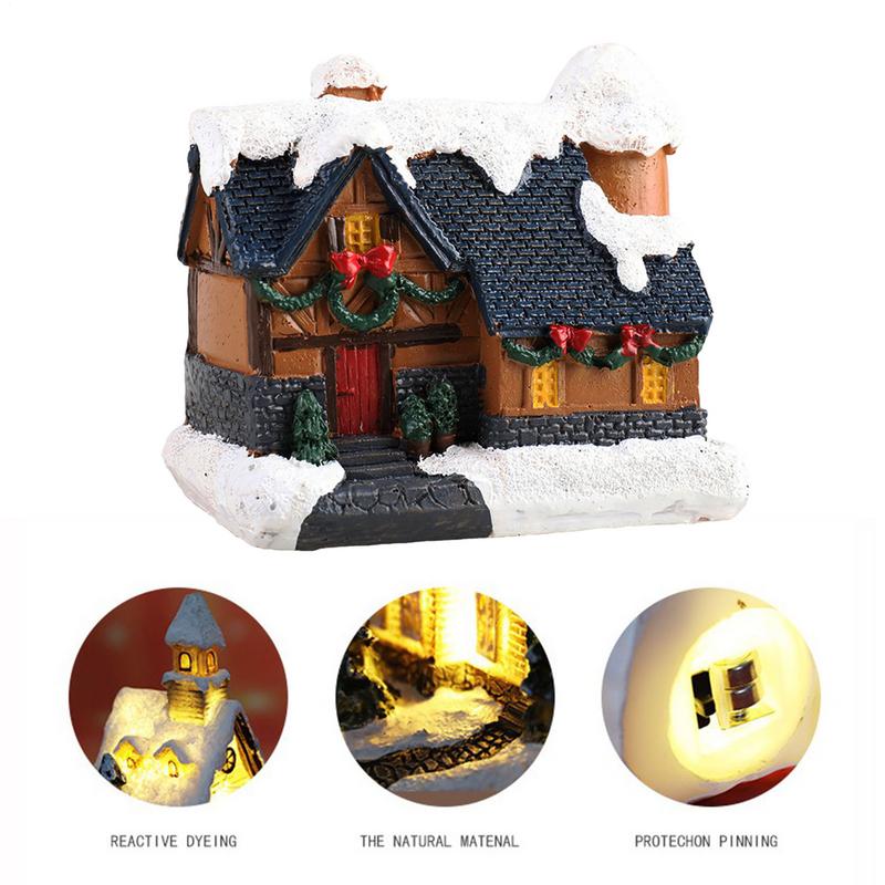Christmas Village Houses Led Glowing Night Light Snowflake Covered House Santa Claus Gifts And Luminous Resin