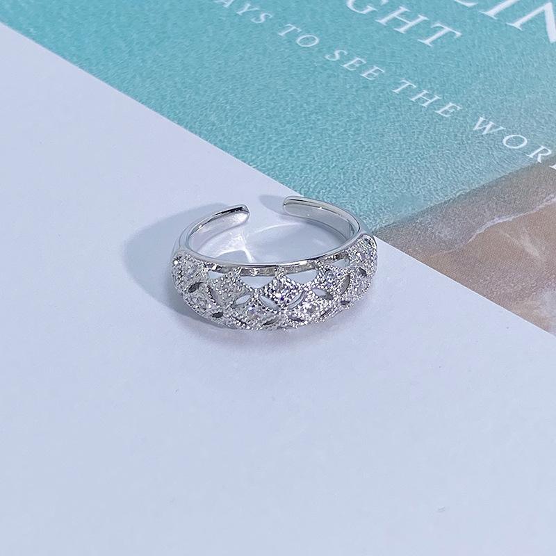 Light Luxury Full Diamond Inlaid Zircon Super Flash High-End Open Ring Niche Exquisite Elegant Personalized Ring