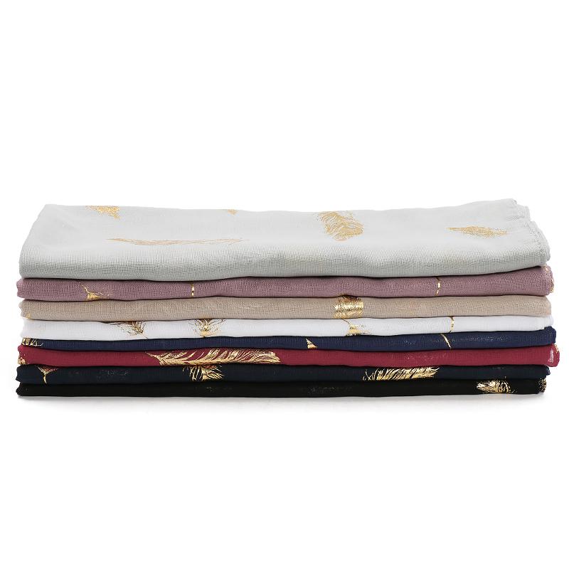 Bronzing Feathers Cotton Hijab Scarf For Muslim Woman Hijabs Shawl Viscose Soft Headband Ethnic Islam Turban Female Headscarf