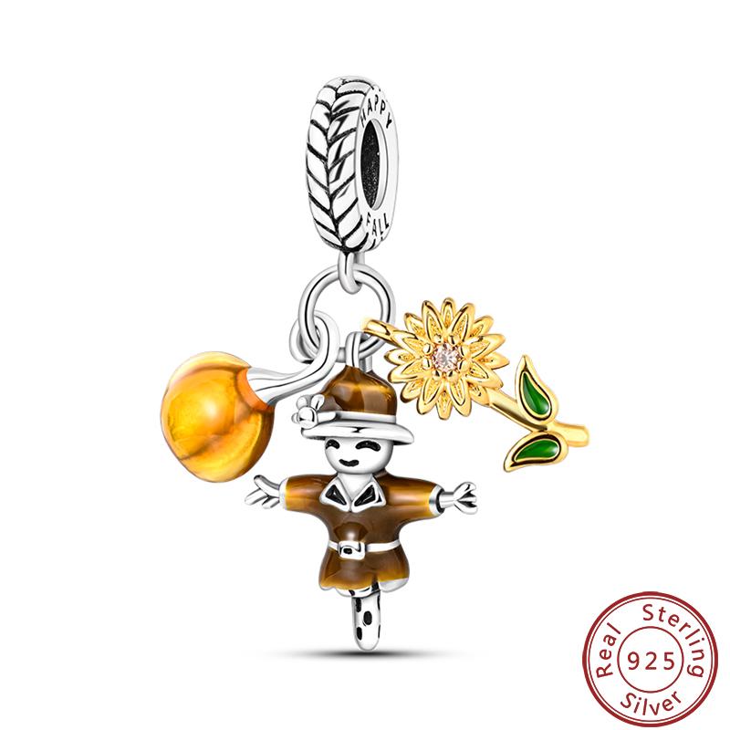 Copper Romantic Autumn Charms Beads Pumpkin Maple Leaf Scarecrow Harvest Pendant 3Mm Diy Fine Jewelry Accessories