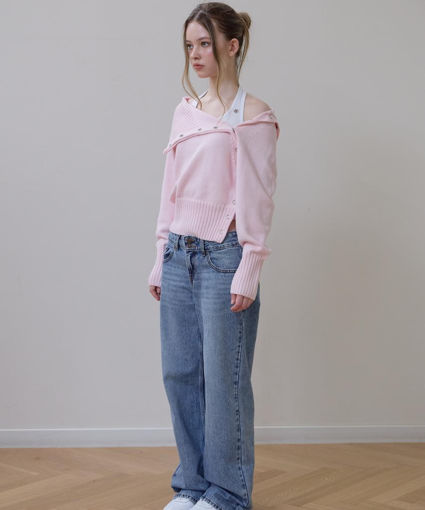 Rosefranz Fold Off Shoulder Knit [Pink]