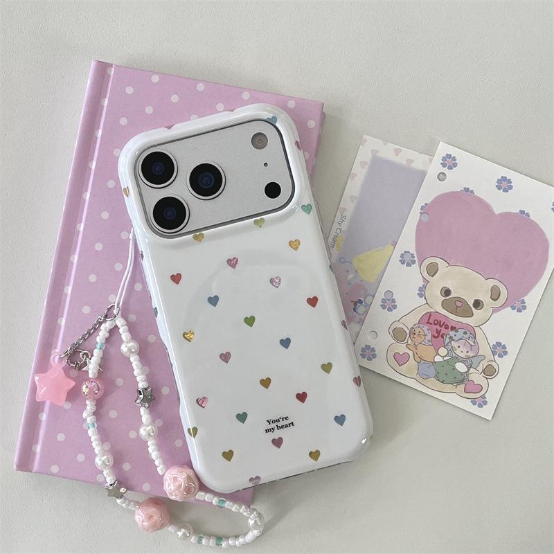 Minimalist Colored Heart Chain Phone Case for iPhone 14/15/16 Pro Max/17