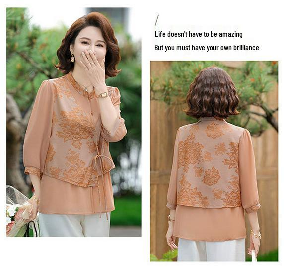 2026 Floral Summer Set for Middle-aged Women: Chinese Style Shirt Blouse