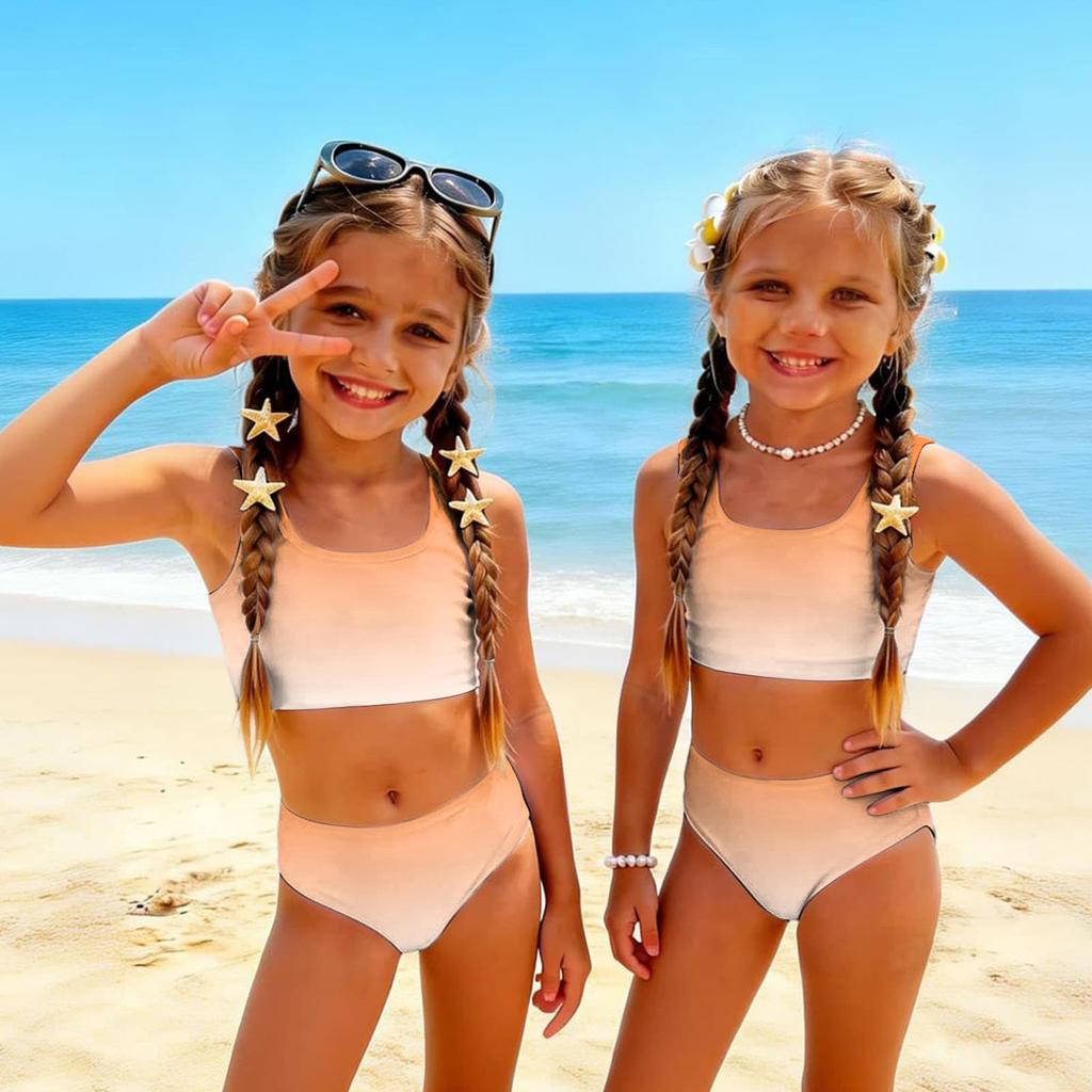 Girls Two Piece Swimsuit Set Gradient Print Sleeveless Crop Top and High Waist Bottoms Summer Beach Swimwear for Kids